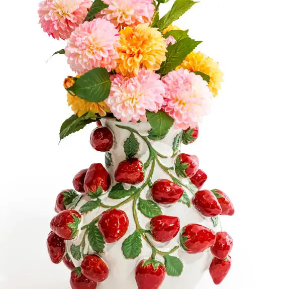 Hand-painted ceramic vase with strawberries